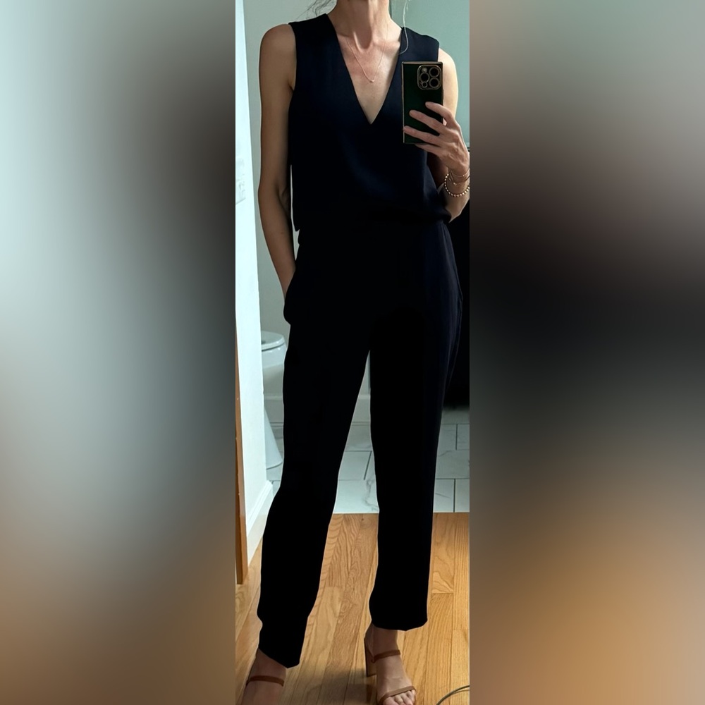 Club Monaco Slit Back Sleeveless V-Neck Junpsuit
